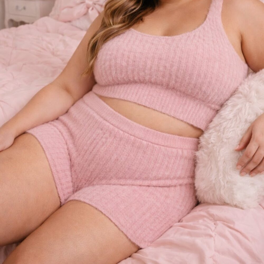 Eloquii Pink Loungewear Shorts Fuzzy Plus Size High Rise Kawaii Pajama 22/24 3XL
